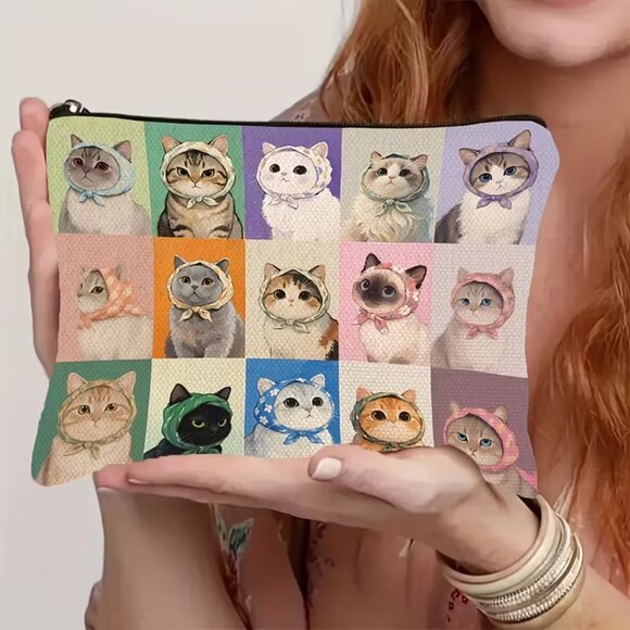 Kitty Cats in Bandanas Cosmetic Bag BRAND-NEW & SO CUTE! - Picture 1 of 4